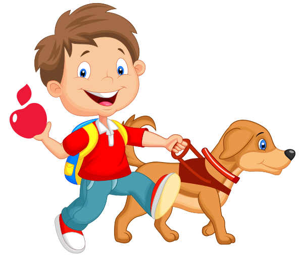 Cartoon of child walking with guide dog